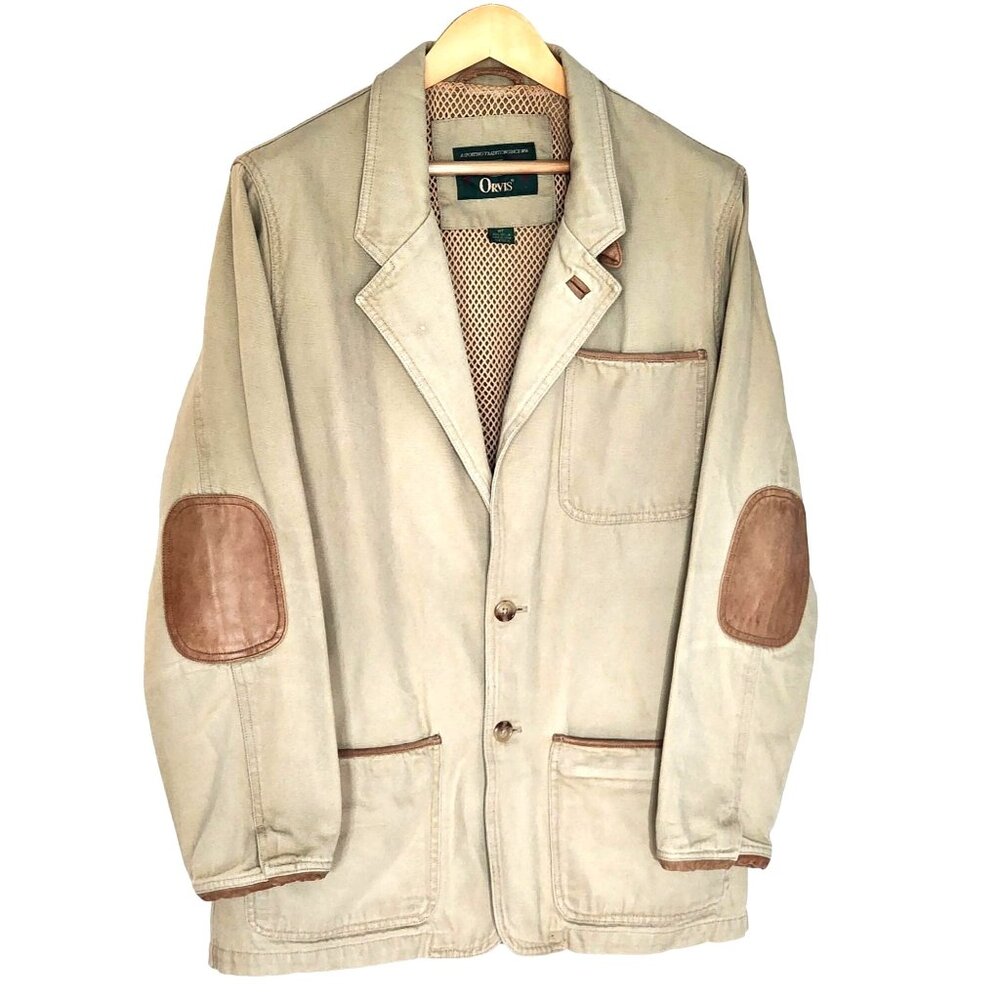 Orvis Men Vintage Elbow Patch Fishing Hunting Button Down Jacket Size Med Tall